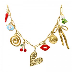 Hongde 18K clipe de papel colar de corrente de ouro feito à mão faça você mesmo sol lua estrela pingente colar oceano ocidental litoral praia colar de ouro para mulheres